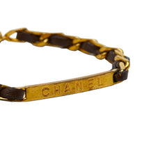シャネル ロゴ ブレスレット ゴールド ブラウン メッキ レザー レディース CHANEL 【中古】