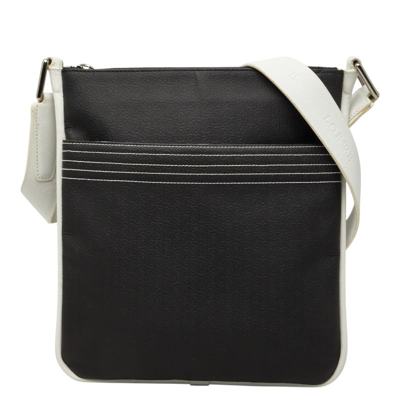 ロエベ リピート アナグラム 斜め掛け ショルダーバッグ ブラック ホワイト レザー PVC レディース LOEWE 【中古】