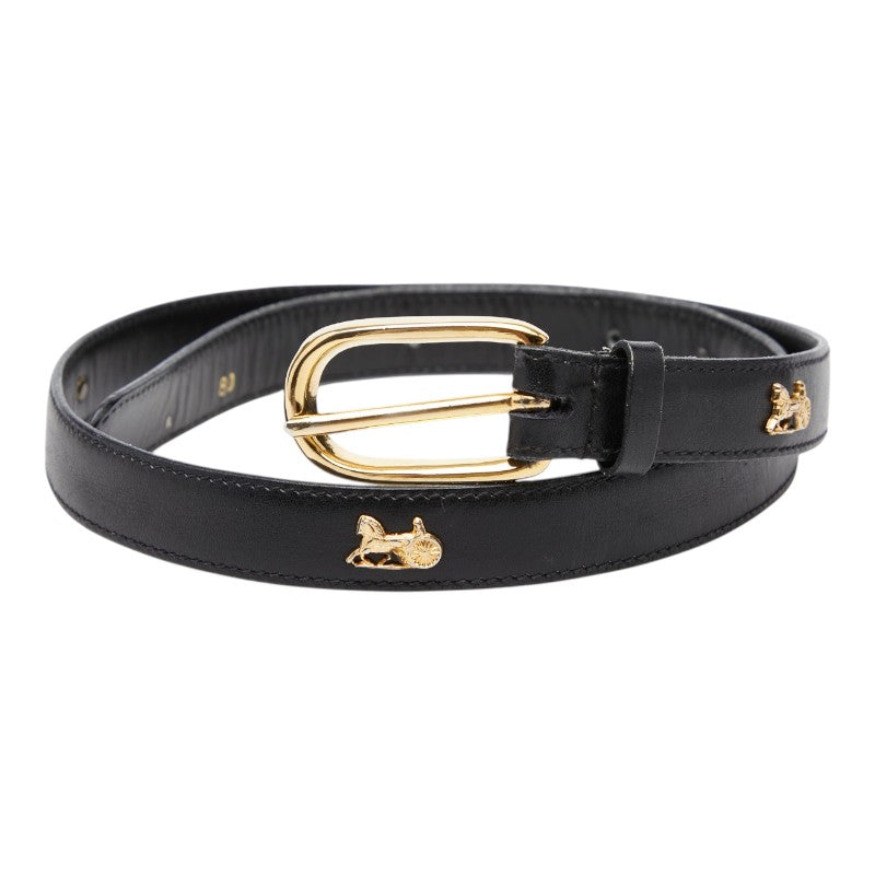 セリーヌ 馬車 ベルト サイズ 80 ブラック ゴールド金具 レザー レディース CELINE 【中古】