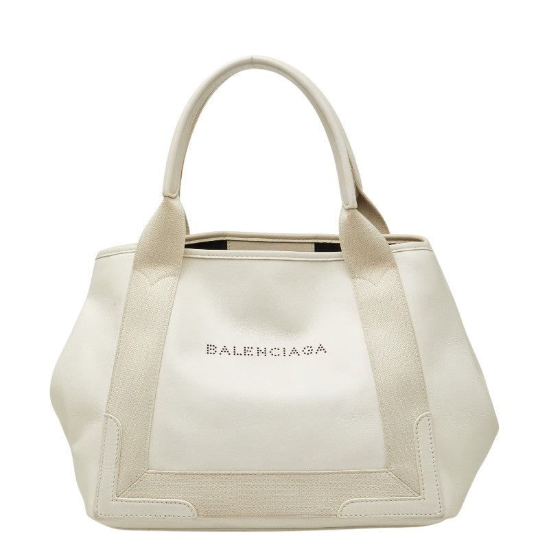 バレンシアガ パンチングロゴ ネイビーカバス S ハンドバッグ トートバッグ 339933 ホワイト レザー キャンバス レディース BALENCIAGA 【中古】