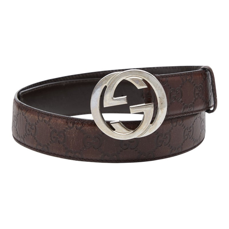 グッチ グッチシマ インターロッキングG ベルト サイズ 90 36 114984 ブラウン レザー メンズ GUCCI 【中古】
