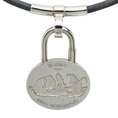 エルメス 地中海 2003年限定 ネックレス チョーカー シルバー ブラック メタル レザー レディース HERMES 【中古】