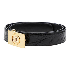 シャネル コッコドリーロ クロコ型押し ベルト 105/42 ブラック ゴールド レザー メンズ CHANEL 【中古】
