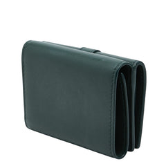 サンローラン YSLロゴ 三つ折り財布 コンパクトウォレット グリーン レザー レディース SAINT LAURENT 【中古】