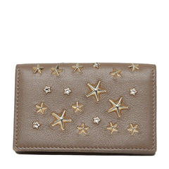 ジミーチュウ クリスタルスタースタッズ カードケース ブラウンベージュ レザー クリスタル レディース JIMMY CHOO 【中古】