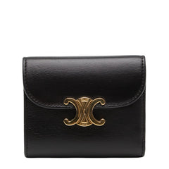 セリーヌ トリオンフ スモール フラップウォレット 三つ折り財布 ブラック レザー レディース CELINE 【中古】
