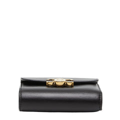 セリーヌ トリオンフ スモール フラップウォレット 三つ折り財布 ブラック レザー レディース CELINE 【中古】