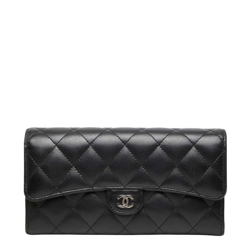 シャネル ココマーク マトラッセ 二つ折り 長財布 ブラック レザー レディース CHANEL 【中古】