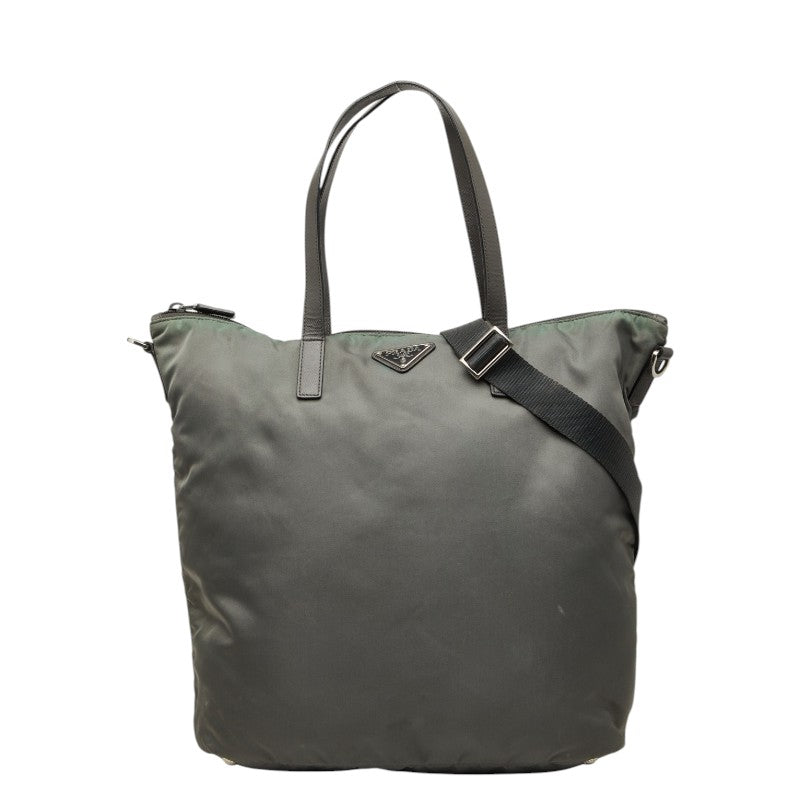 プラダ 三角ロゴプレート ハンドバッグ ショルダーバッグ 2WAY グレー ナイロン サフィアーノレザー レディース PRADA 【中古】