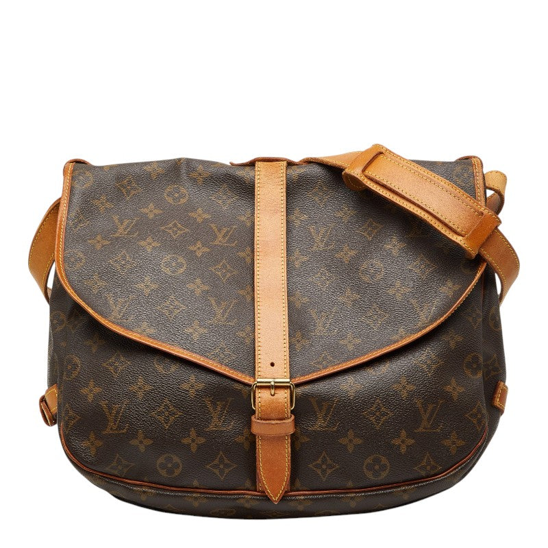 ルイ ヴィトン モノグラム ソミュール35 斜め掛け ショルダーバッグ M42254 ブラウン PVC レザー レディース LOUIS VUITTON 【中古】