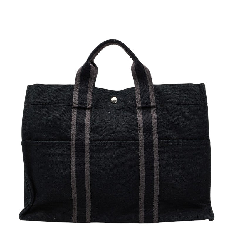エルメス フールトゥ トートMM ハンドバッグ トートバッグ ブラック グレー キャンバス レディース HERMES 【中古】