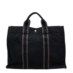 エルメス フールトゥ トートMM ハンドバッグ トートバッグ ブラック グレー キャンバス レディース HERMES 【中古】