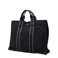 エルメス フールトゥ トートMM ハンドバッグ トートバッグ ブラック グレー キャンバス レディース HERMES 【中古】