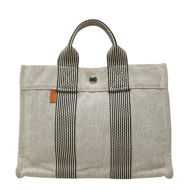 エルメス ニューフールトゥ トートPM ハンドバッグ ホワイト ブラック キャンバス レディース HERMES 【中古】