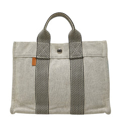 エルメス ニューフールトゥ トートPM ハンドバッグ ホワイト ブラック キャンバス レディース HERMES 【中古】