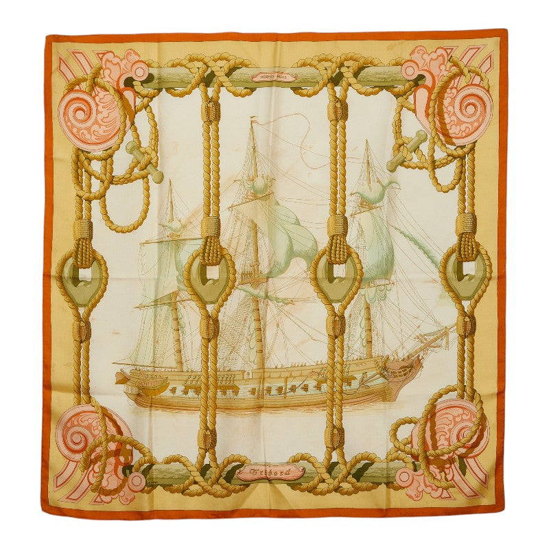 エルメス カレ90 Tribord トリボード スカーフ ベージュ ホワイト シルク レディース HERMES 【中古】