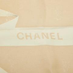 シャネル ロゴ リボン スカーフ ベージュ シルク レディース CHANEL 【中古】
