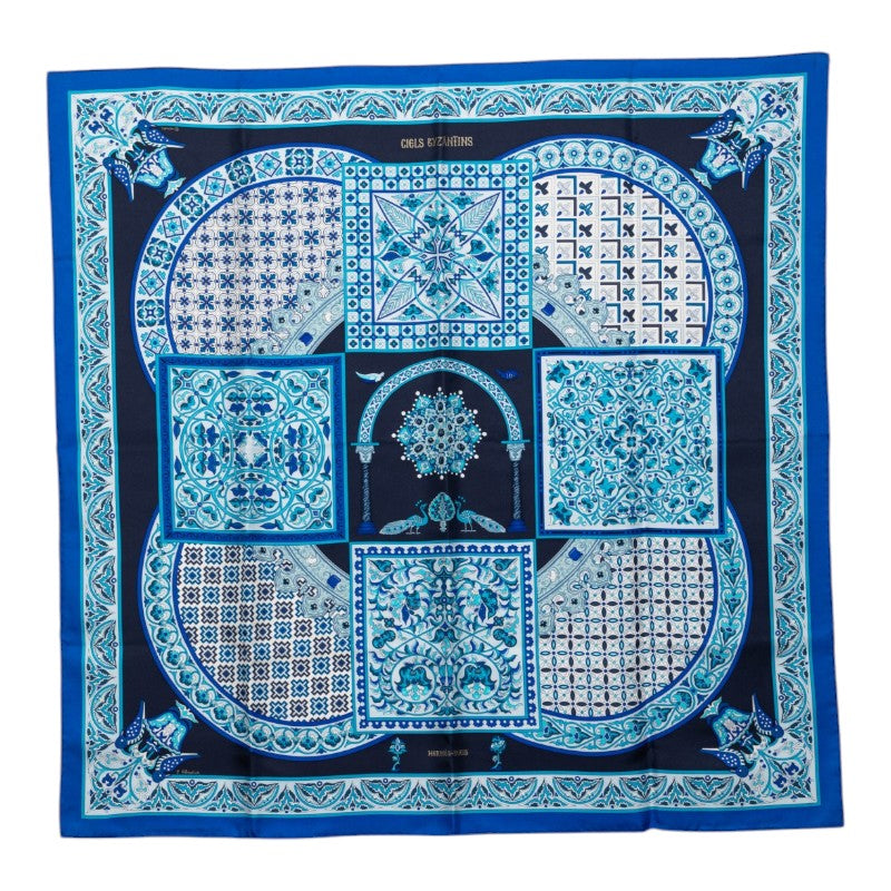 エルメス カレ90 CIELS BYZANTINS ビザンチンの空 スカーフ ブルー シルク レディース HERMES 【中古】