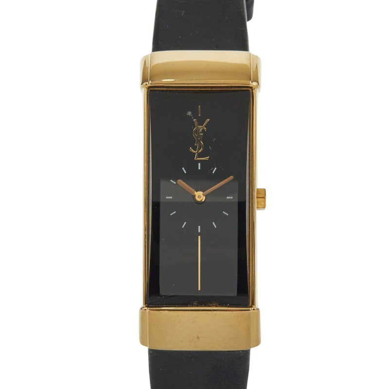 サンローラン YSLロゴ 腕時計 5421-H0551Y クオーツ ブラック文字盤 レザー メッキ GP レディース SAINT LAURENT 【中古】