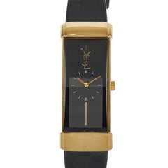 サンローラン YSLロゴ 腕時計 5421-H0551Y クオーツ ブラック文字盤 レザー メッキ GP レディース SAINT LAURENT 【中古】