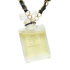 シャネル No.19 パフュームボトル 香水 ネックレス ゴールド ブラック メッキ レザー レディース CHANEL 【中古】
