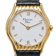 ディオール 腕時計 3048 クオーツ ホワイト文字盤 メッキ レザー レディース Dior 【中古】