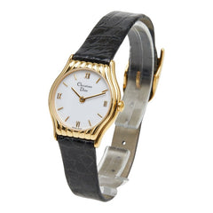 ディオール 腕時計 3048 クオーツ ホワイト文字盤 メッキ レザー レディース Dior 【中古】