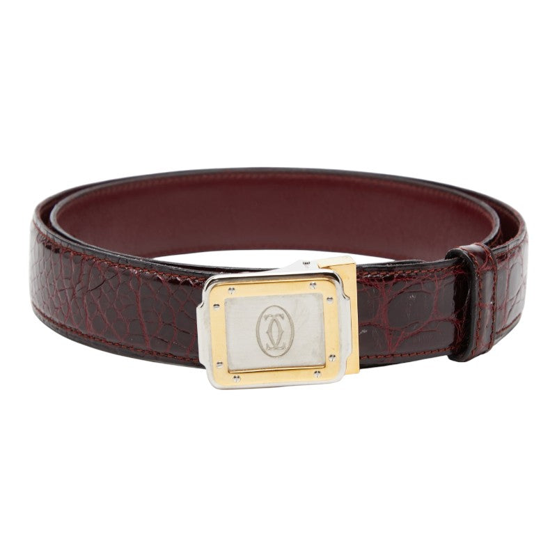 カルティエ マストライン スクエア バックル ベルト ボルドー系 クロコダイル メンズ CARTIER 【中古】