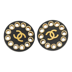 シャネル ココマーク ヴィンテージ ラウンド イヤリング 28 ゴールド ブラック メッキ プラスチック レディース CHANEL 【中古】