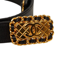 シャネル ココマーク マトラッセ ベルト サイズ70 28 ブラック ゴールド レザー レディース CHANEL 【中古】