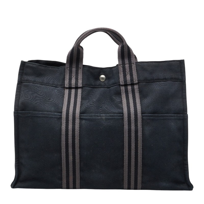 エルメス フールトゥMM ハンドバッグ ブラック グレー キャンバス レディース HERMES 【中古】