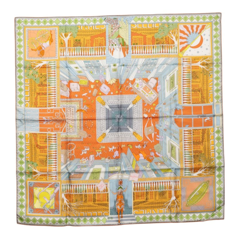 エルメス カレ90 Objets de Curiosite オブジェ ドゥ キュリオジテ スカーフ オレンジ マルチカラー シルク レディース HERMES 【中古】