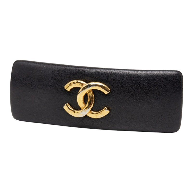 シャネル ココマーク バレッタ ヘアアクセサリー ブラック ゴールド レザー メッキ レディース CHANEL 【中古】