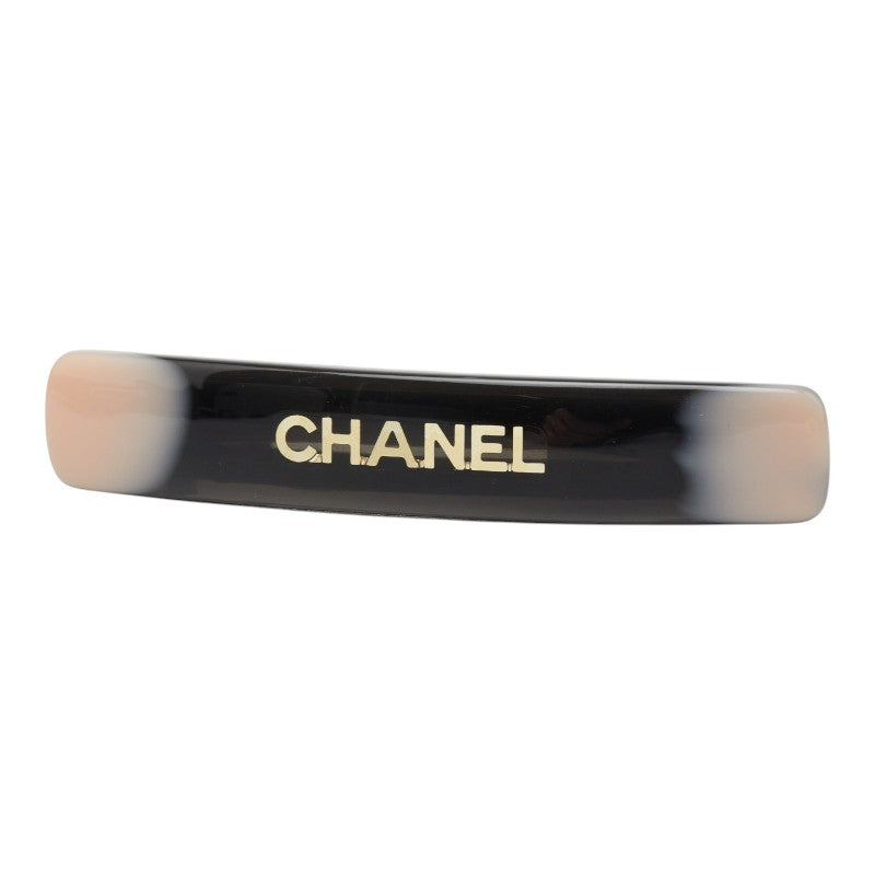 シャネル ロゴ バレッタ ヘアアクセサリー ブラック ベージュ メッキ レジン レディース CHANEL 【中古】