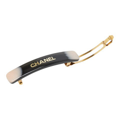 シャネル ロゴ バレッタ ヘアアクセサリー ブラック ベージュ メッキ レジン レディース CHANEL 【中古】
