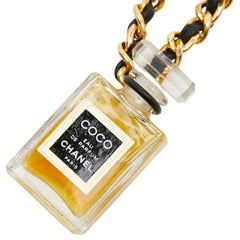 シャネル COCO EAU DE PAPFUM ココ オードゥ パルファム 香水 ミニボトル チェーン ネックレス ゴールド ブラック クリア メッキ レザー ガラス レディース CHANEL 【中古】