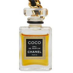 シャネル COCO EAU DE PAPFUM ココ オードゥ パルファム 香水 ミニボトル チェーン ネックレス ゴールド ブラック クリア メッキ レザー ガラス レディース CHANEL 【中古】