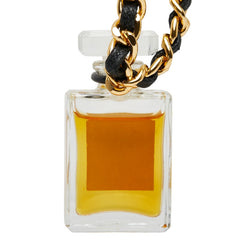 シャネル COCO EAU DE PAPFUM ココ オードゥ パルファム 香水 ミニボトル チェーン ネックレス ゴールド ブラック クリア メッキ レザー ガラス レディース CHANEL 【中古】