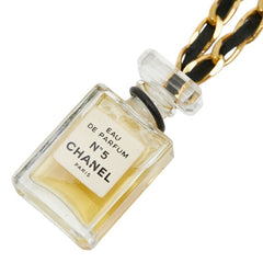 シャネル COCO EAU DE PAPFUM N°5 ココ オードゥ パルファム 香水 ミニボトル ネックレス ゴールド ブラック クリア メッキ レザー ガラス レディース CHANEL 【中古】