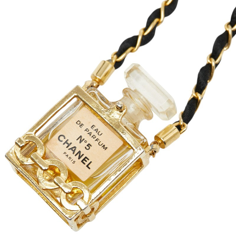 シャネル COCO EAU DE PAPFUM N°5 ココ オードゥ パルファム 香水 ミニボトル ネックレス ゴールド ブラック クリア メッキ キャンバス ガラス レディース CHANEL 【中古】