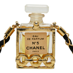 シャネル COCO EAU DE PAPFUM N°5 ココ オードゥ パルファム 香水 ミニボトル ネックレス ゴールド ブラック クリア メッキ キャンバス ガラス レディース CHANEL 【中古】