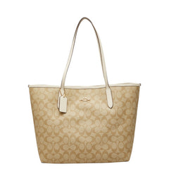 コーチ シグネチャー トートバッグ ショルダーバッグ 5696 ホワイト ベージュ PVC レザー レディース COACH 【中古】