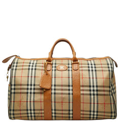 バーバリー ノバチェック シャドーホース ボストンバッグ ベージュ ブラウン キャンバス レザー レディース BURBERRY 【中古】