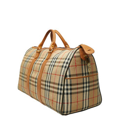バーバリー ノバチェック シャドーホース ボストンバッグ ベージュ ブラウン キャンバス レザー レディース BURBERRY 【中古】