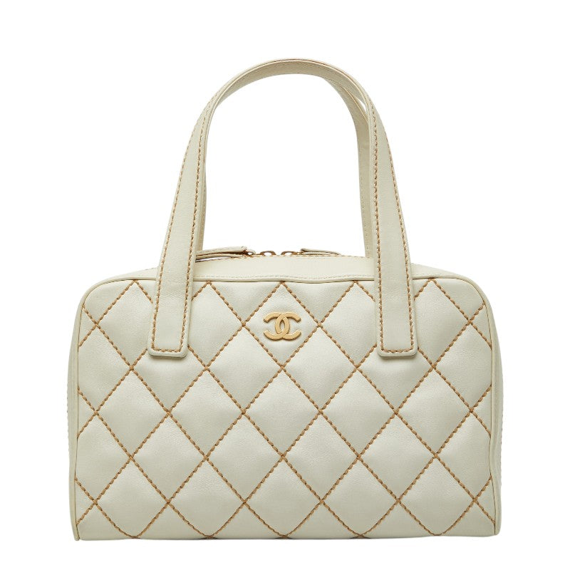 シャネル ワイルドステッチ ココマーク ハンドバッグ ホワイト レザー レディース CHANEL 【中古】