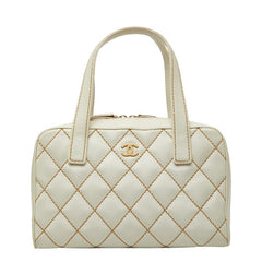 シャネル ワイルドステッチ ココマーク ハンドバッグ ホワイト レザー レディース CHANEL 【中古】
