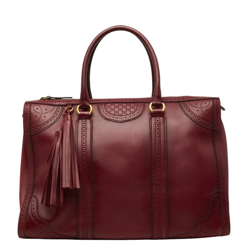 グッチ マイクログッチシマ ボストンバッグ ハンドバッグ 296903 ワインレッド ボルドー レザー レディース GUCCI 【中古】
