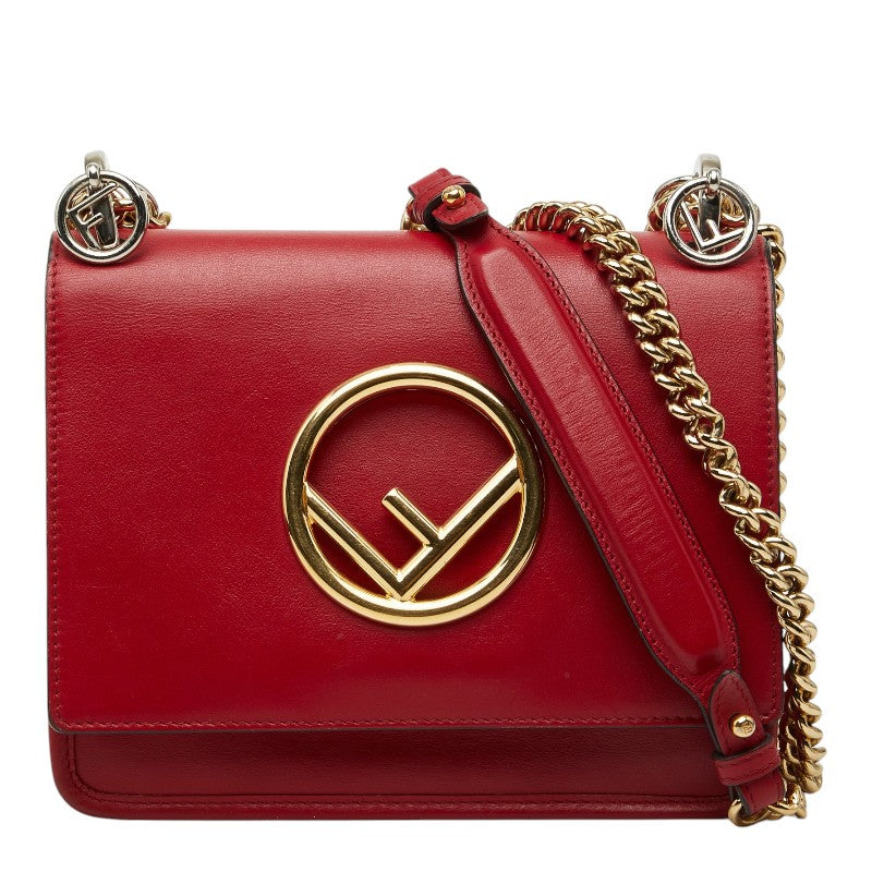 フェンディ ミニ キャナイ エフ チェーン ショルダーバッグ 8BT286 レッド レザー レディース FENDI 【中古】