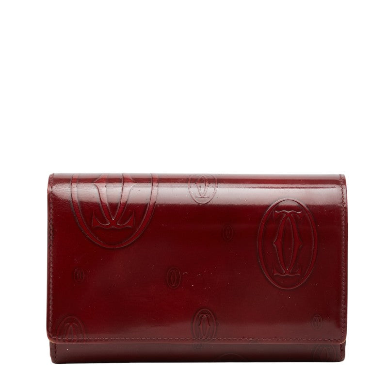 カルティエ ハッピーバースデー 長財布 ワインレッド ボルドー パテントレザー レディース CARTIER 【中古】