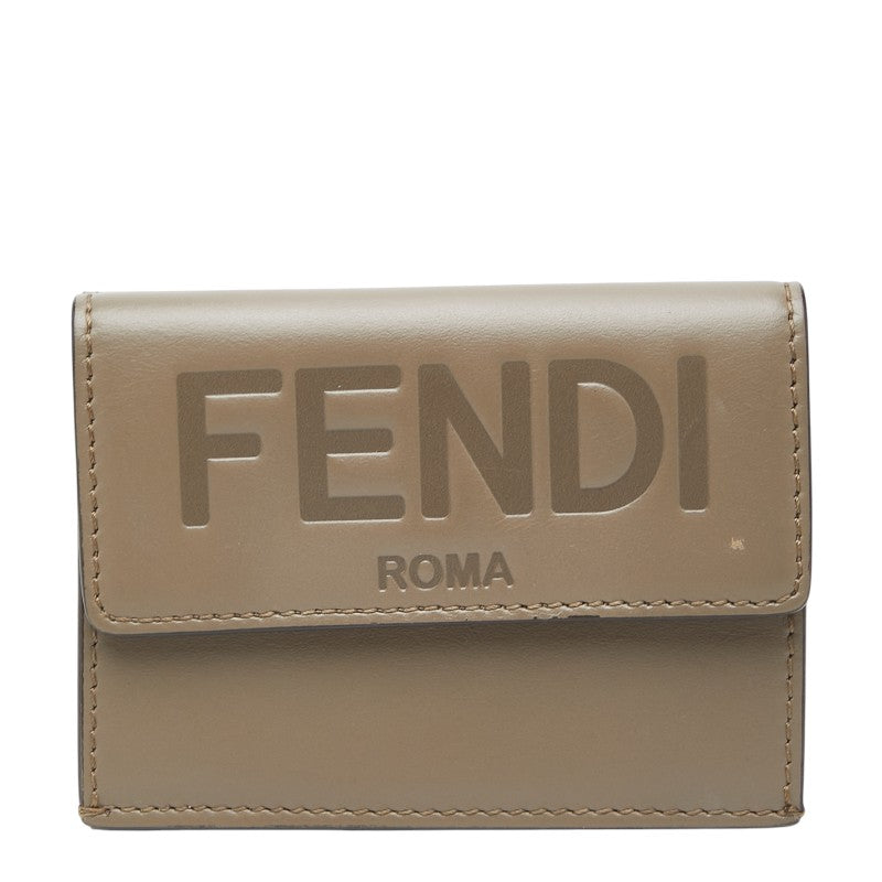 フェンディ 三つ折り財布 コンパクトウォレット 8M0395 グレージュ レザー レディース FENDI 【中古】